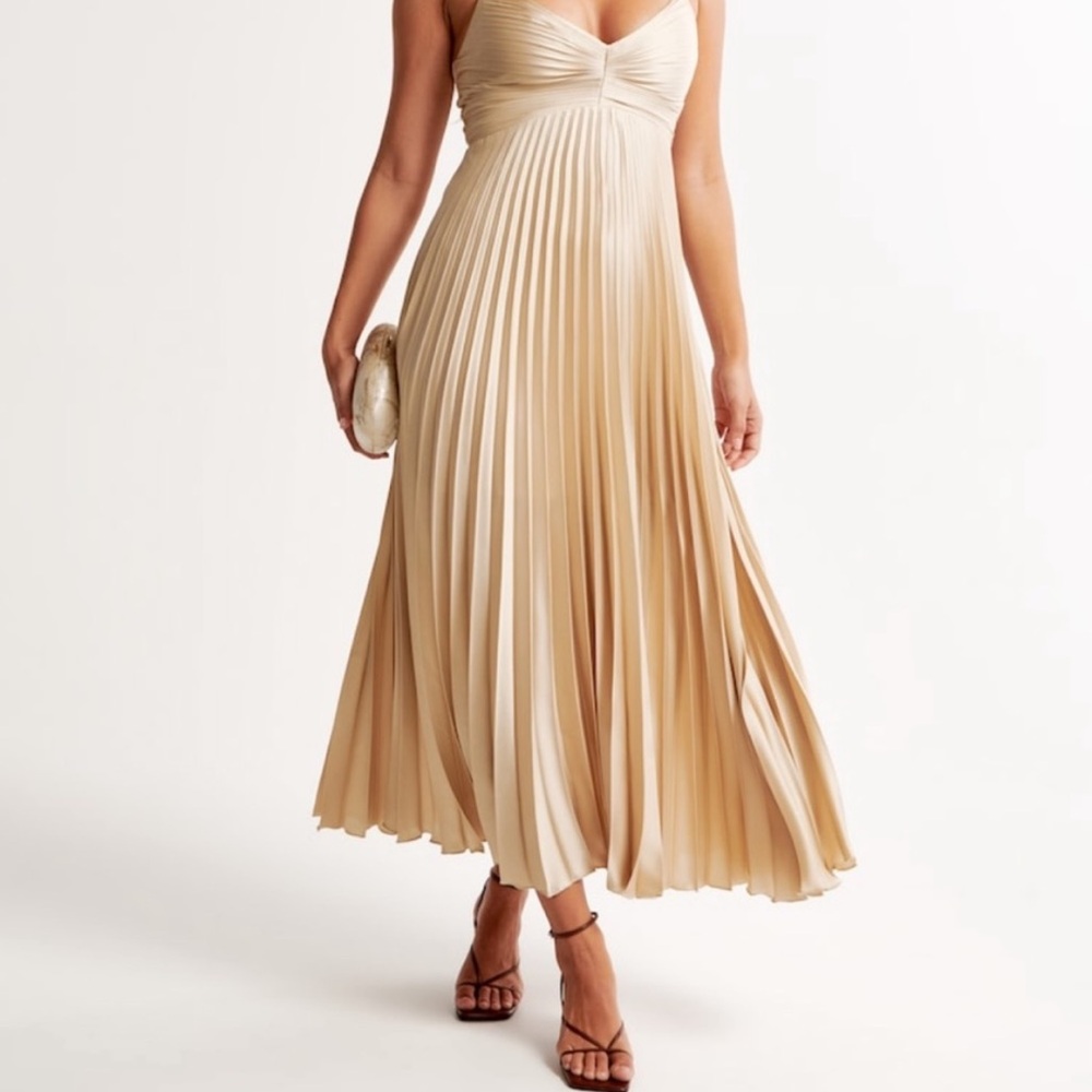 Abercrombie & Fitch Satin Pleated Maxi Dress Teal Green Size S Tall - Picture 7 of 14